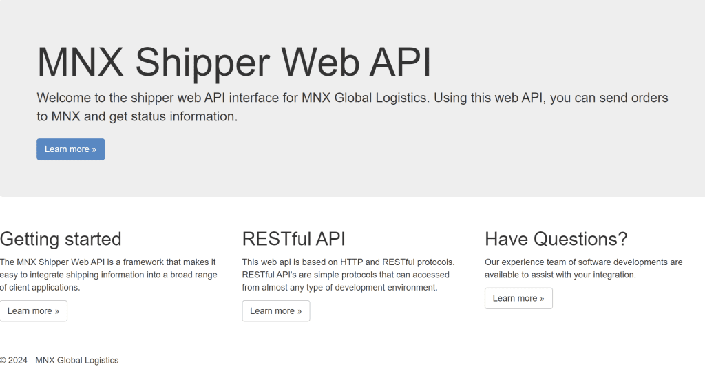 MNX Shipper Web API MNX Shipper Web API screenshot